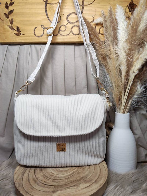 Sac rabat velours côtelé écru