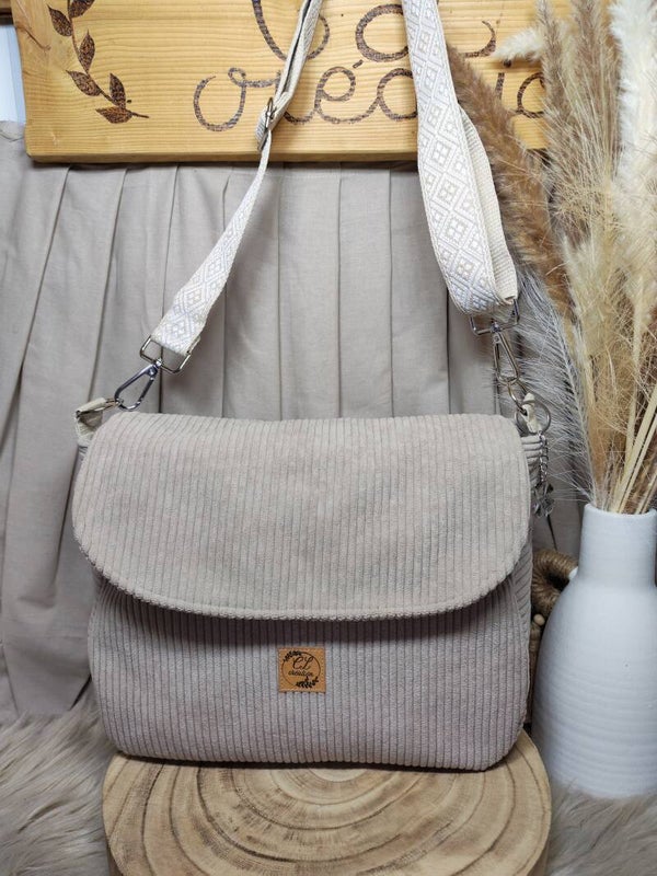 Sac rabat velours beige