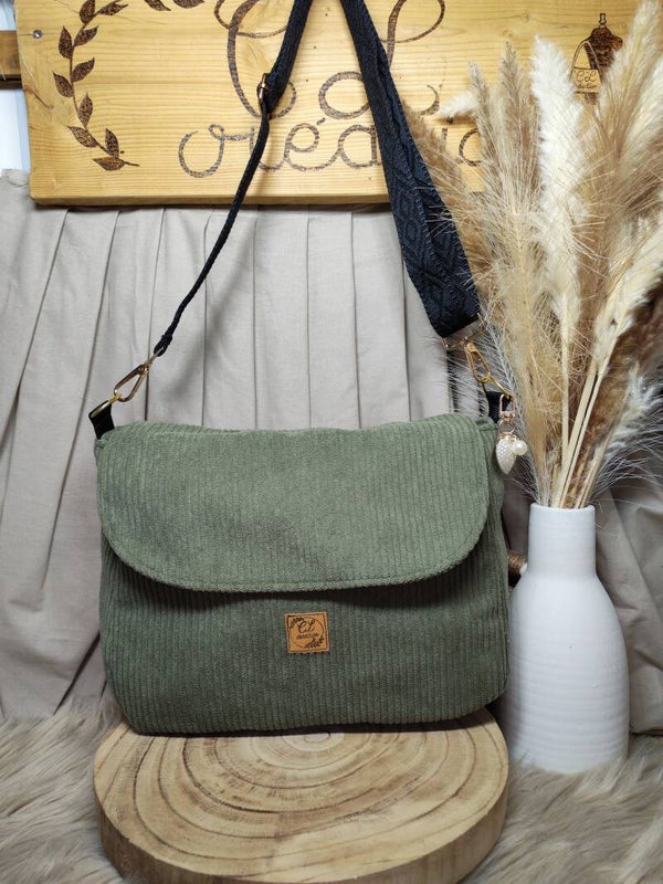 Sac rabat velours côtelé kaki