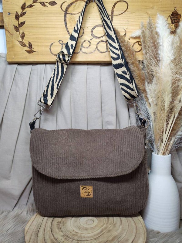 Sac rabat velours côtelé marron