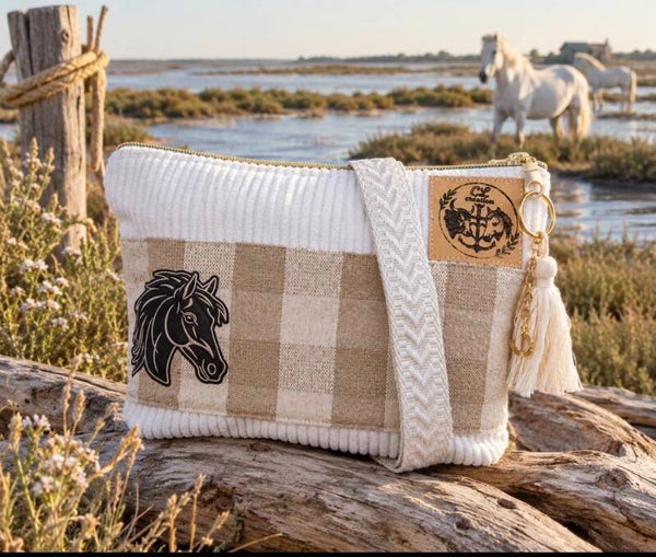Petit sac bandoulière velours écru/beige