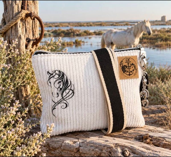 Petit sac bandoulière velours écru