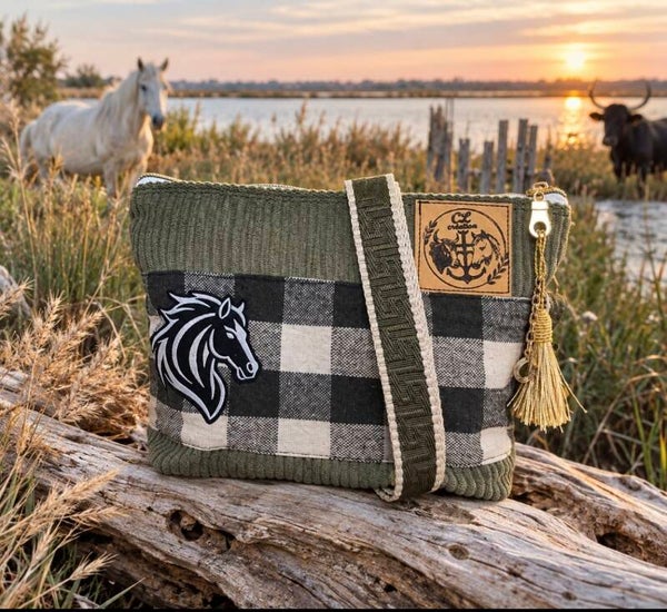 Petit sac bandoulière velours kaki