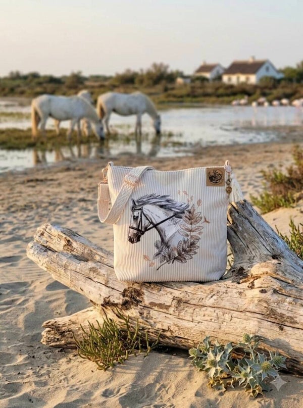 Sac bandoulière velours écru camargue