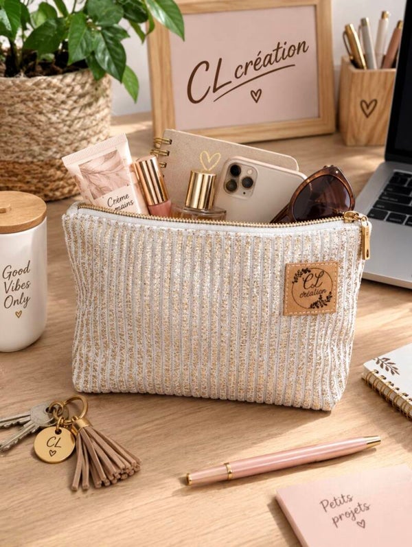 Pochette de sac velours côtelé doré