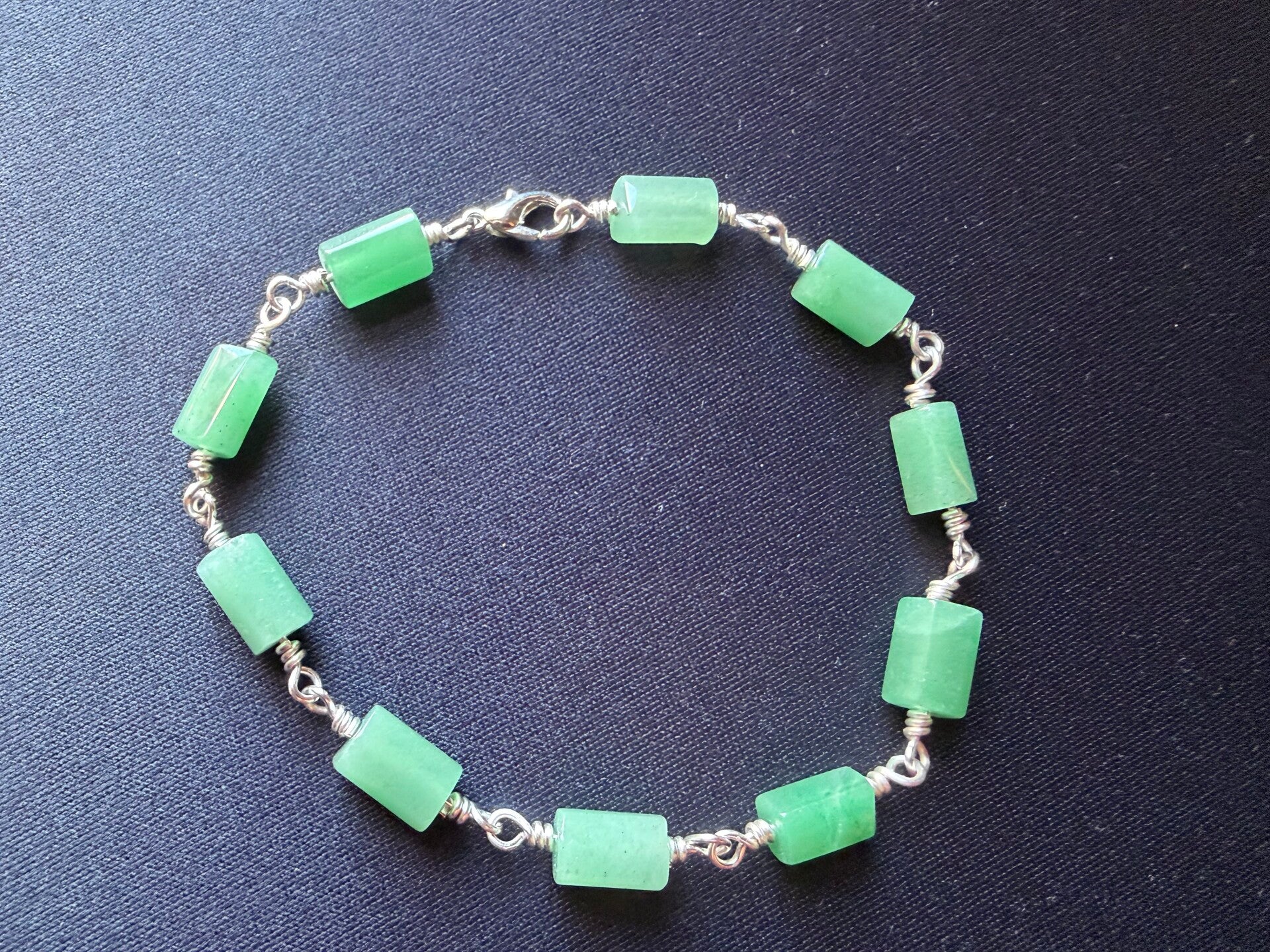 Green Aventurine crystal bracelet in silver plated copper wire