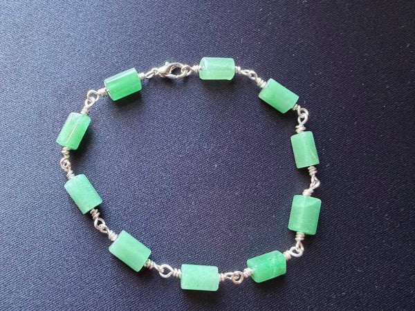 Green Aventurine crystal bracelet in silver plated copper wire