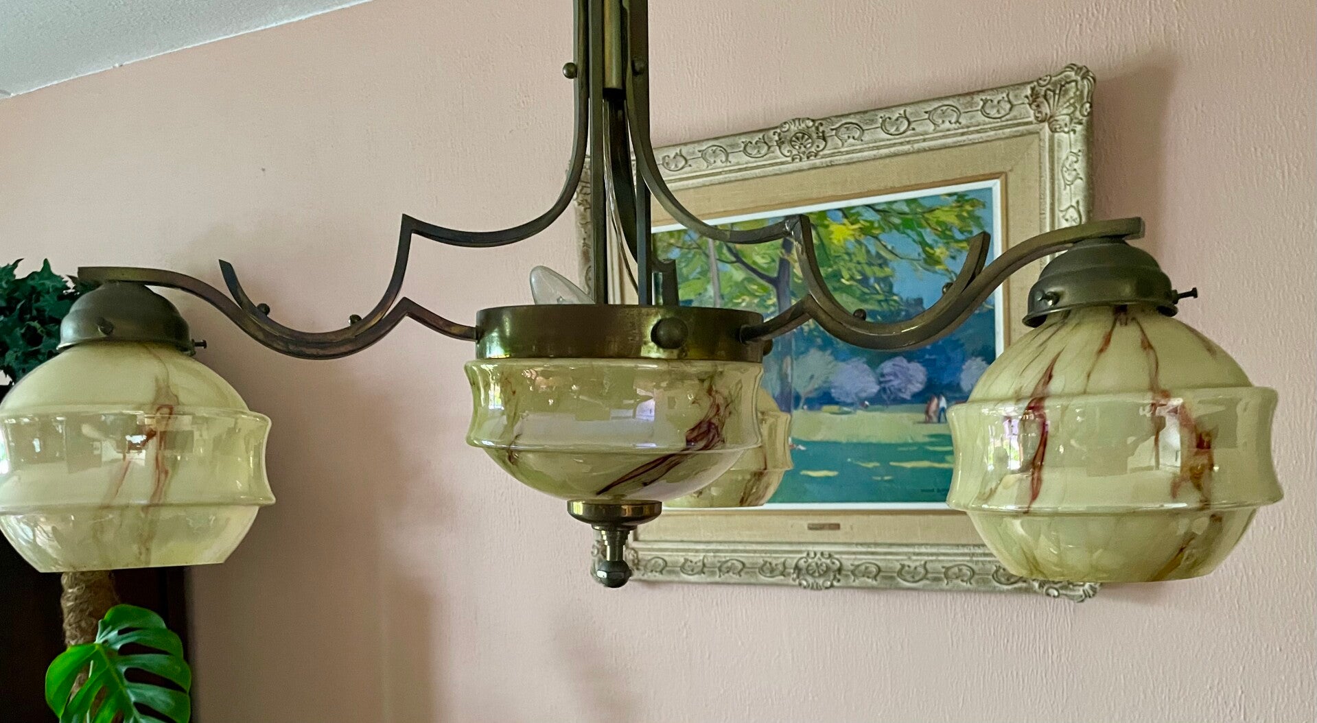 Koper smeedwerk hanglamp. Zeldzaam mooi