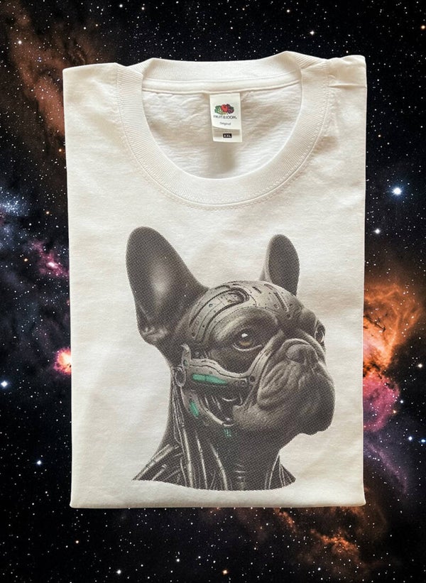 Cyber-Frenchie T-Shirt – Futuristisches Design in Weiß (XXL)