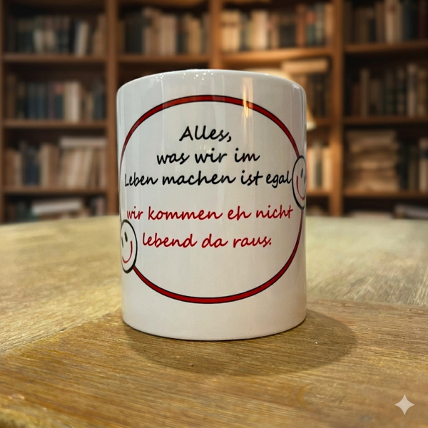 Tasse „Optimistischer Nihilismus“ – Alles egal