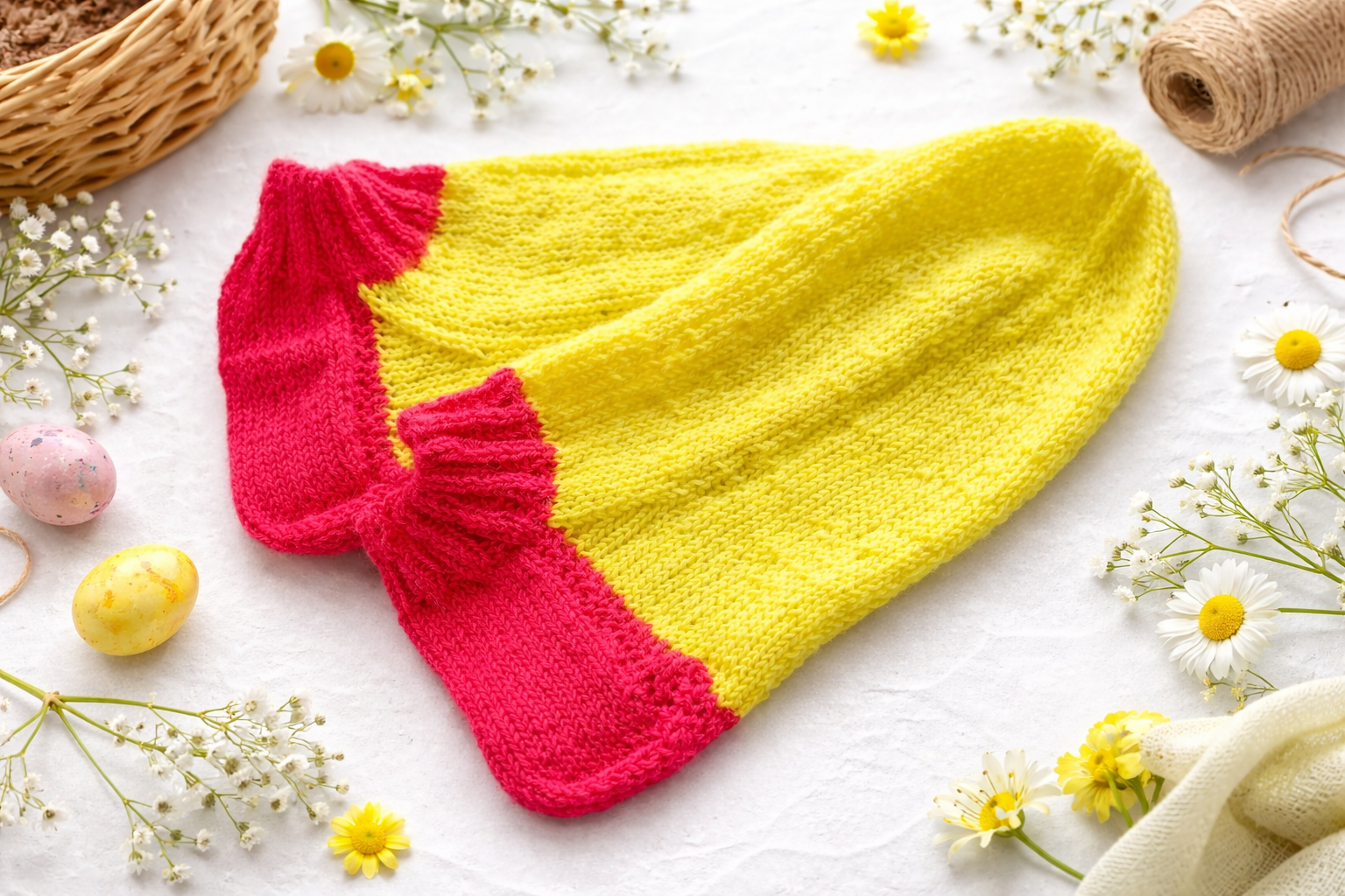 Handgestrickte Sneaker-Socken / Shorties in Pink & Gelb – Gr. 40/41