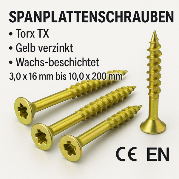 Torx Spanplattenschrauben gelb-verzinkt. VG und TG  (Voll und Teilgewinde)