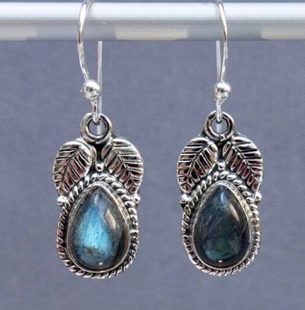 Labradorite Leaf Sterling Silver Earrings