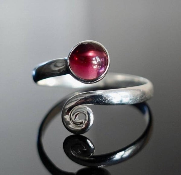 Garnet Adjustable Wrap Spiral 925 Silver ring