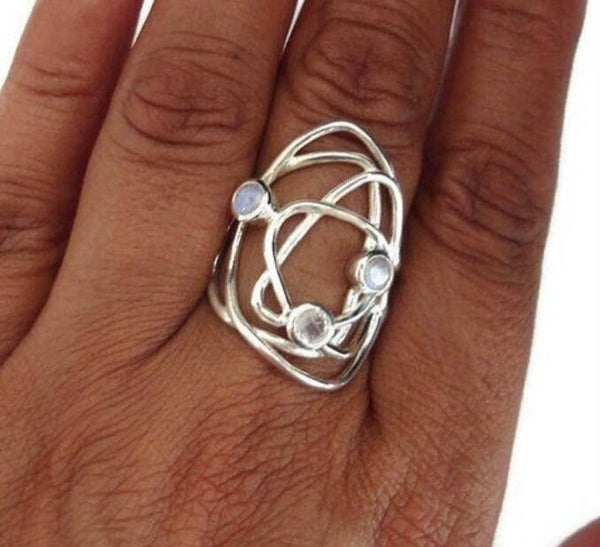 Facetted Moonstone Wire Wrap Silver ring