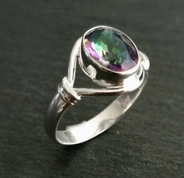 Mystic Topaz small Oval 925 Silver ring