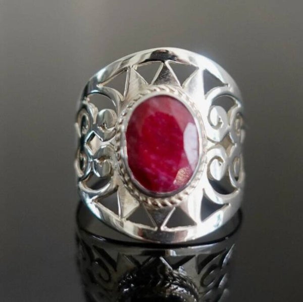 Ruby wide 925 Silver Filigree ring