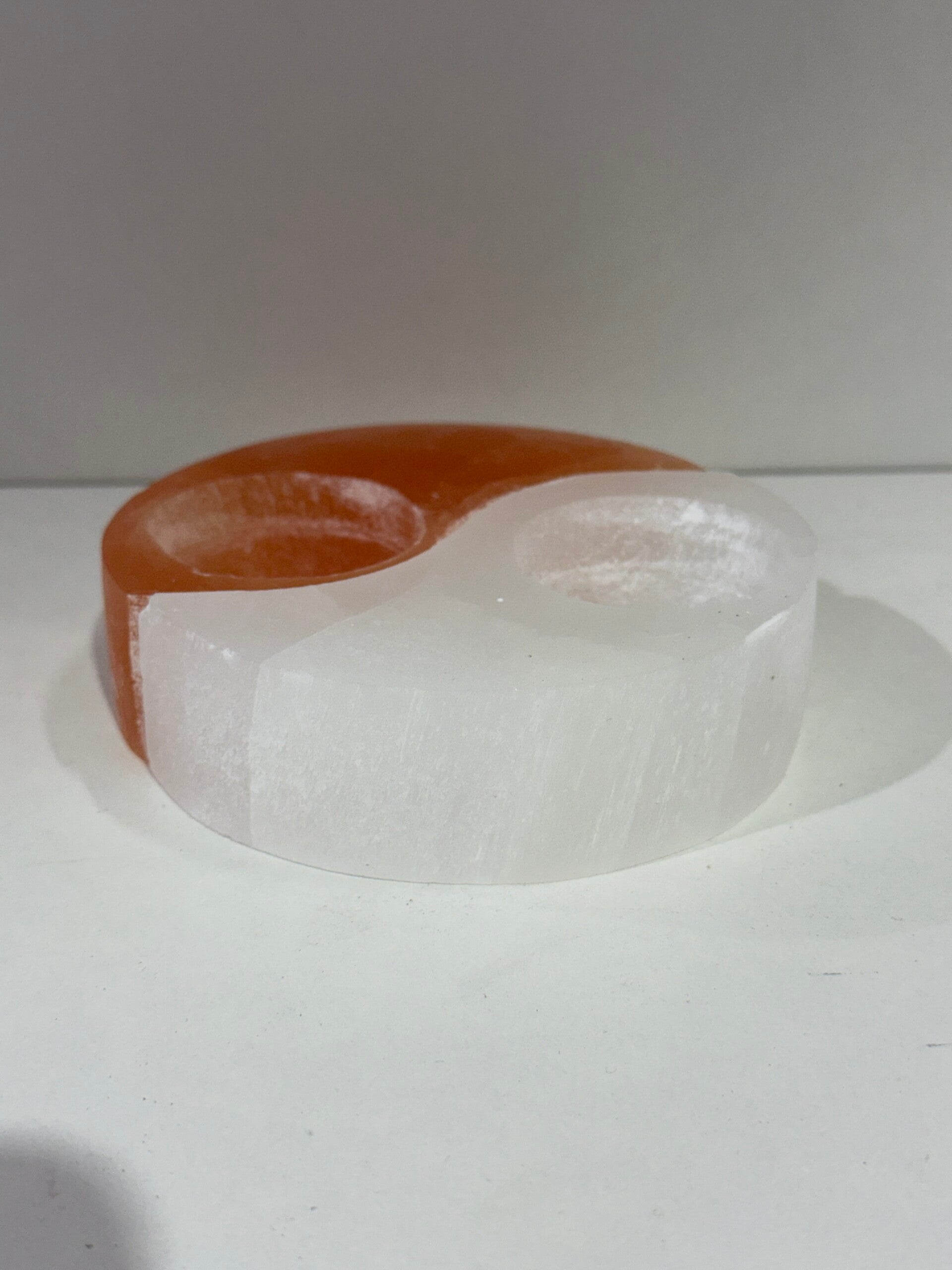 Selenite - Candle Holder - Ying Yang