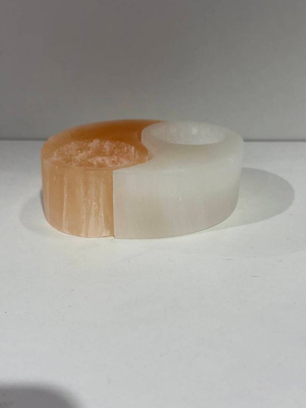 Selenite - Candle Holder - Ying Yang