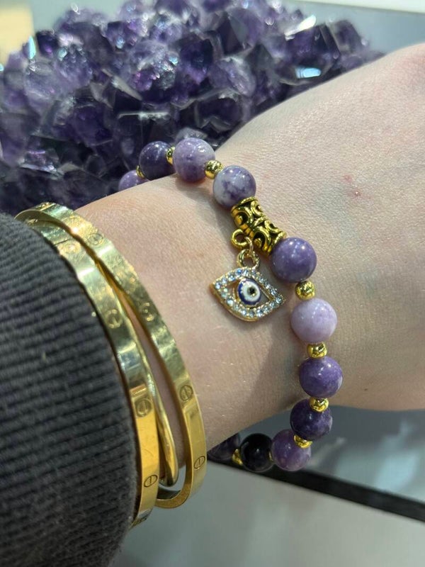 Bracelet - Purple Mica Evil Eye - Protection and Luck