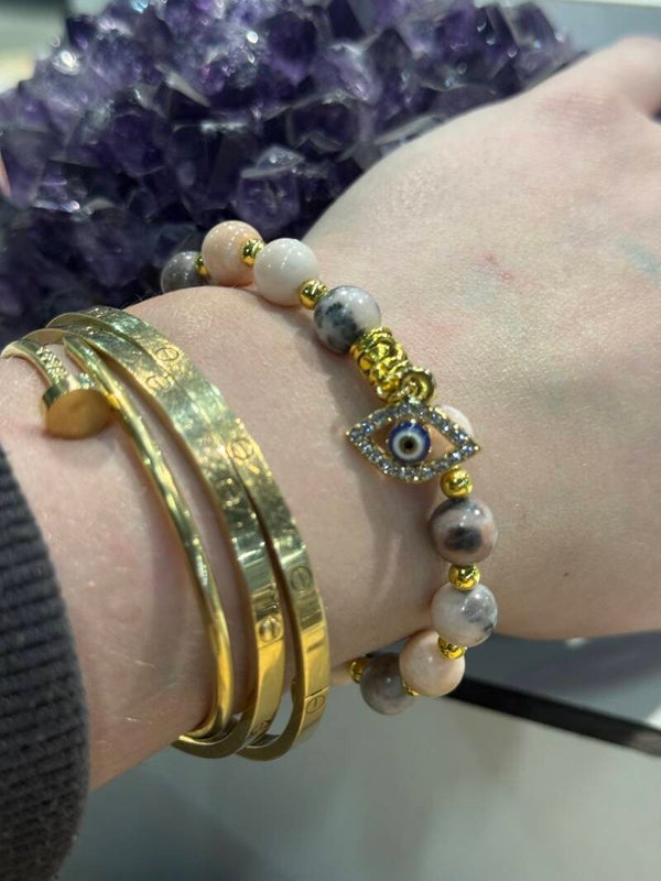 Bracelet - Pink Zebra Jaspis Evil Eye - Protection and Luck