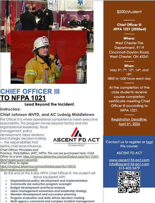 Chief Officer III, NFPA 1021 (2020ed), West Chester, Ohio