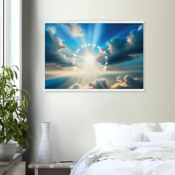 Faith Over Fear Poster with Magnetic Hanger – Inspirational Wall Art Print