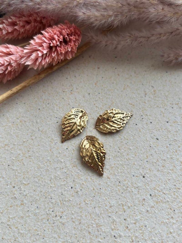 10 stuks Stainless Steel, Textured Leaf Pendants