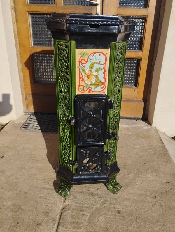 Poêle Godin belle époque modèle 3736 Noir et Vert Majolique