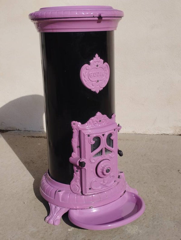 Poêle à BOIS Godin 3721 Emaillé Rose Comme Neuf sortie 125mm puissance 10Kw