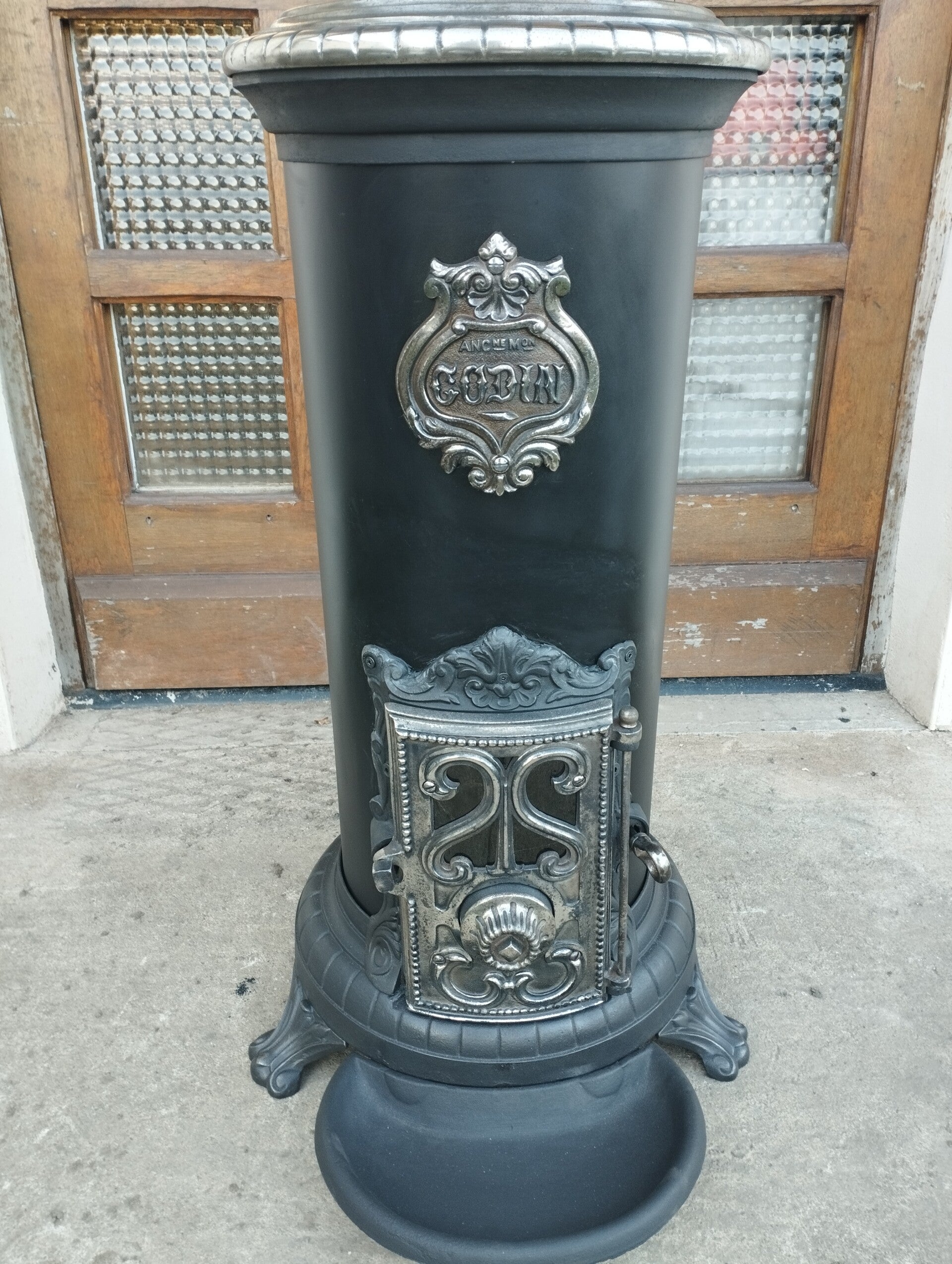Poêle Godin rare et ancien, modèle 2123 Noir/Nickelé années 1930