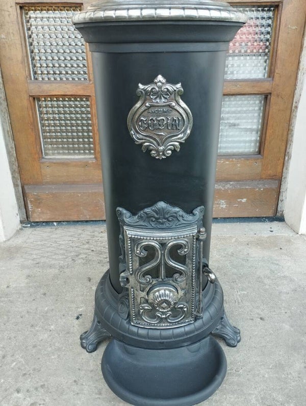 Poêle Godin rare et ancien, modèle 2123 Noir/Nickelé années 1930