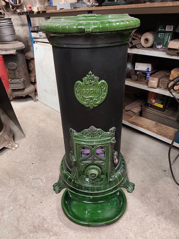 Poêle à bois Godin Grand rond 3721A 6.5kw bûches 50cm Vert majolique sortie 125mm
