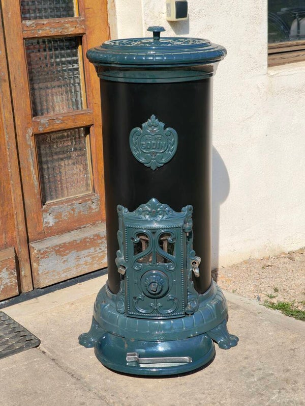 Poêle à BOIS Godin 3721 / 124 Emaillé Vert Cèdre BON ETAT sortie111mm 10kw