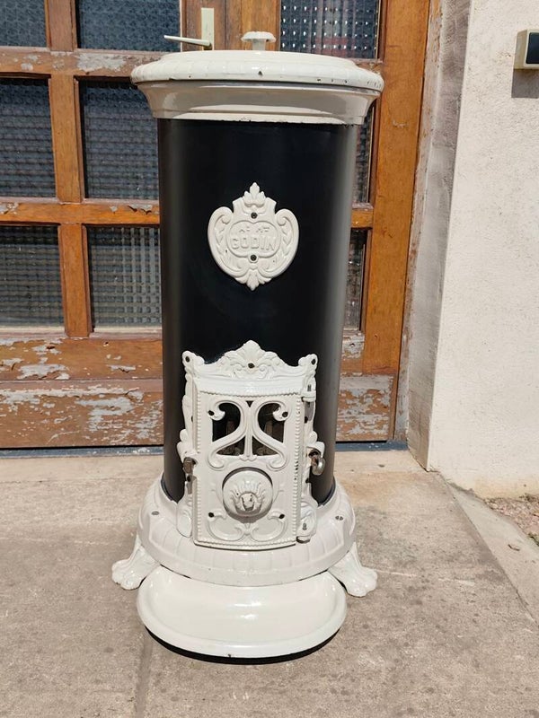 Poêle à BOIS Godin 124/3721 Emaillé Blanc et noir grand rond sortie 111mm 10Kw