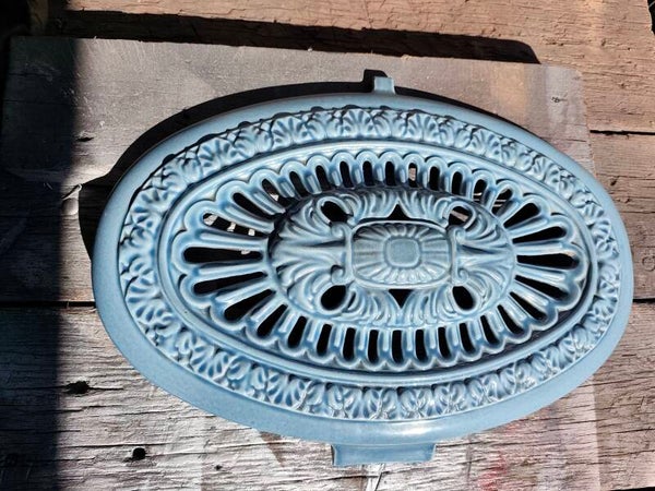 Couvercle émaillé bleu majolique poêle Godin ovale grand et petit 3727 ou 3726