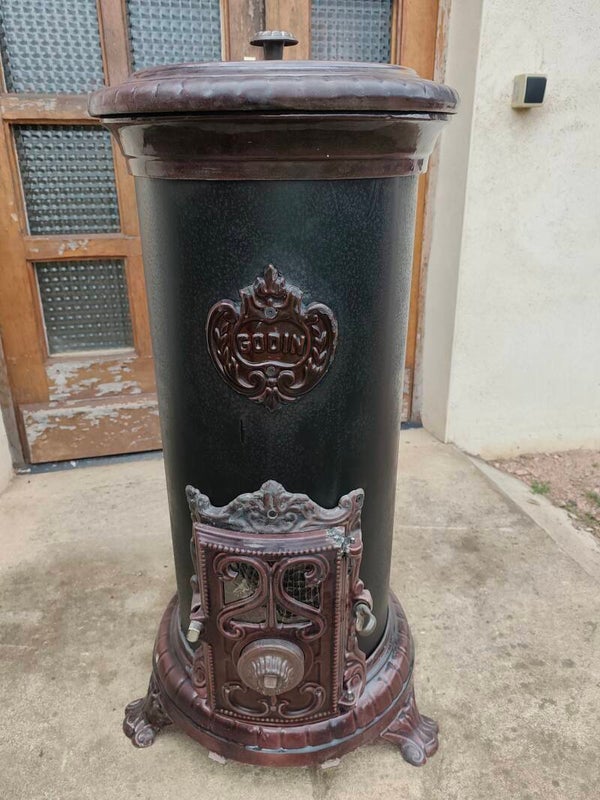Poêle à BOIS Godin 3721 / 124 Emaillé brun majolique BON ETAT sortie111mm 10kw