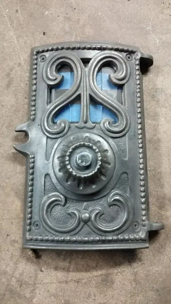 Porte poêle à bois 3720A Godin modèle petit rond fonte anthracite restaurée