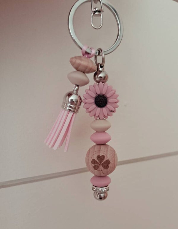 Sleutelhenger - KLAVER - roze - (zilver)