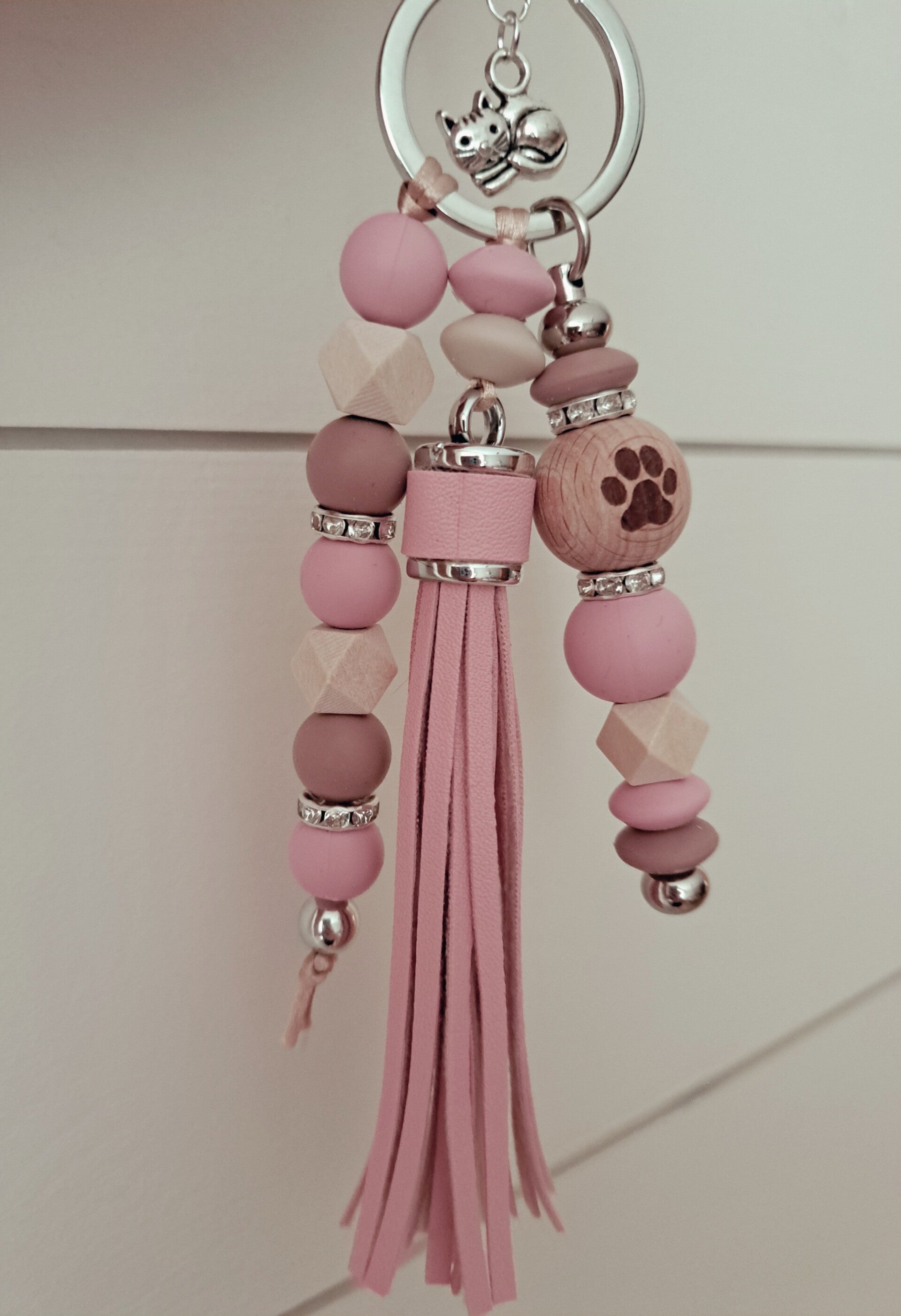 Sleutelhenger - KETSJE - roze (zilver)