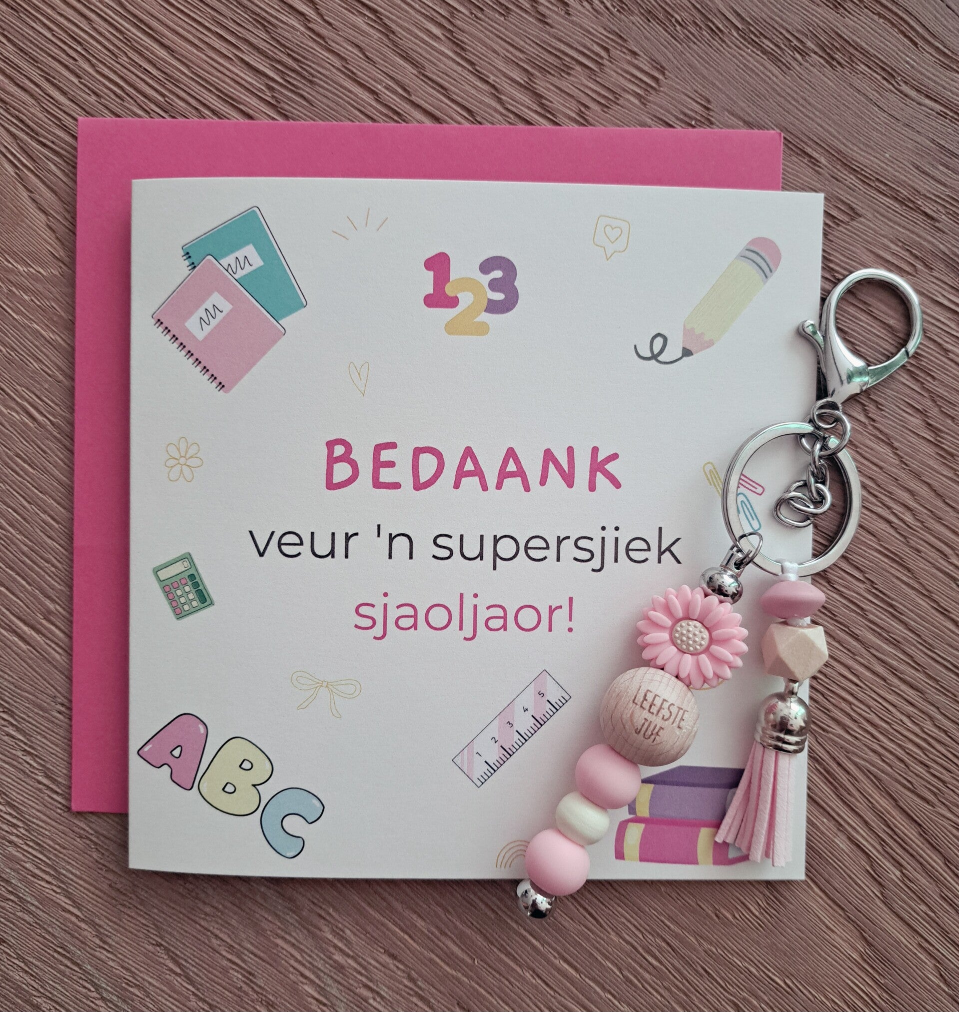 SET 3: kaart + sleutelhenger - LEEFSTE JUF
