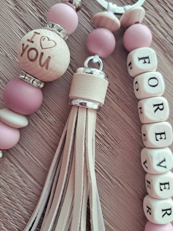 Sleutelhenger - I 🩷 YOU - roze (zilverkleurig)