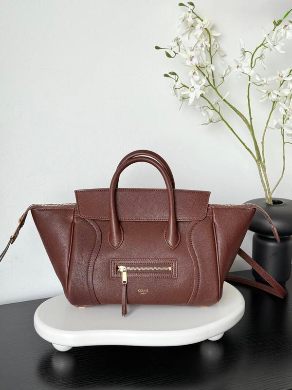 CELINE MEDIUM NEW LUGGAGE IN SUPPLE SHINY LAMBSKIN BRICK