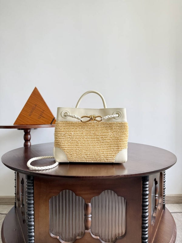 Bottega Veneta  Raffia Andiamo Top Handle Bag