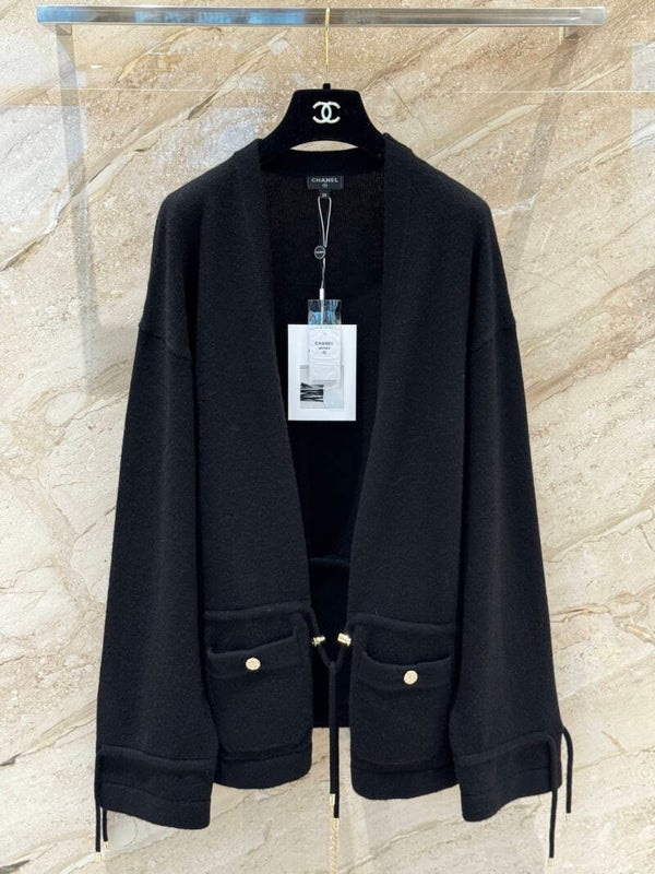 Chanel Black Cashmere Knit Cardigan Outerwear