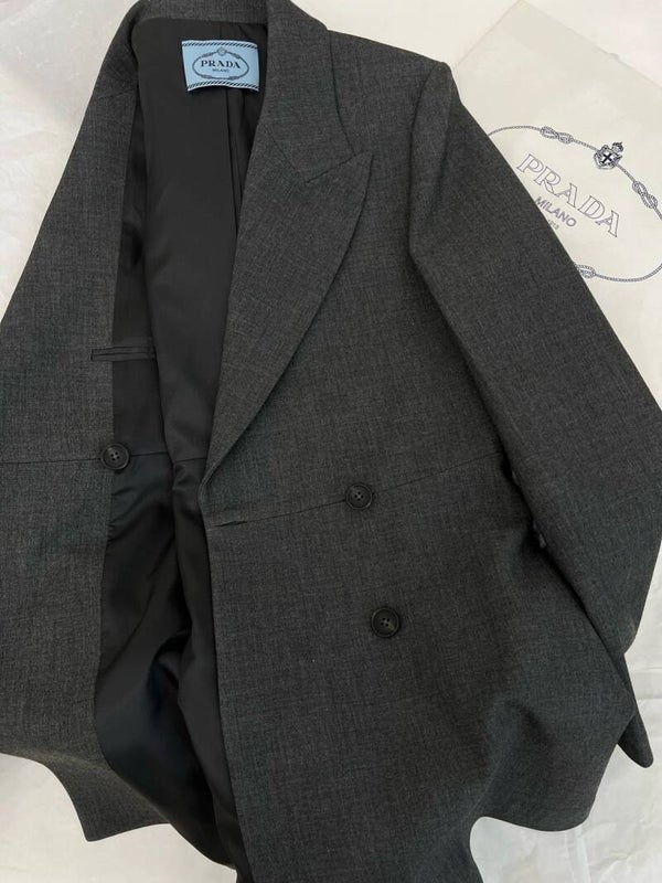 Prada Double-breasted vintage-look rush stitch jacket