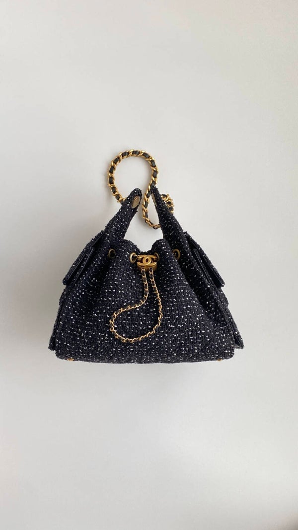 Chanel Tweed Quilted Small Chanel 25 Handbag Black