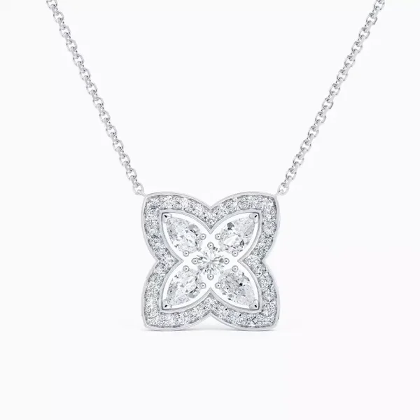 De Beers Enchanted Lotus Pendant in white gold with pear shape diamonds