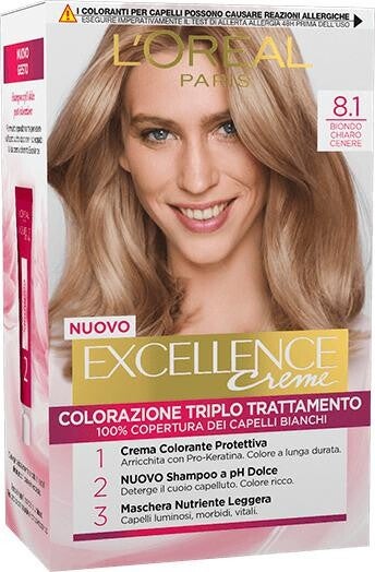 EXCELLENCE 8.1 BIONDO CHIARO CENERE CREMA COLORANTE KIT L'OREAL
