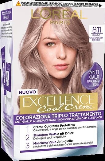 EXCELLENCE 8.11 BIONDO CHIARO ULTRA FREDDO CREMA COLORANTE KIT L'OREAL